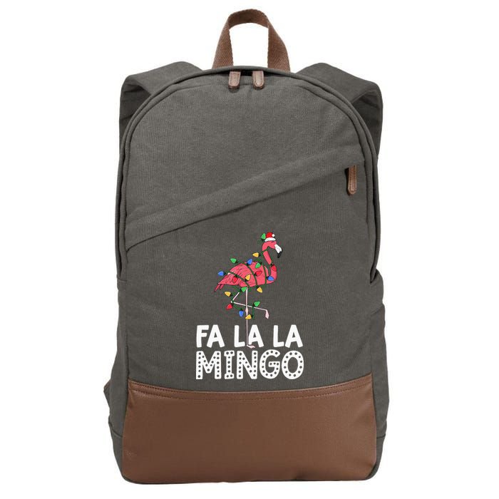 Fa La La Mingo Flamingo Christmas Tree Lights Tropical Xmas Cotton Canvas Backpack