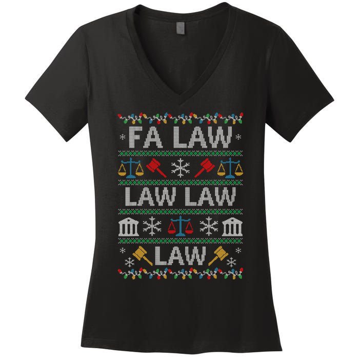 Fa Law Law Vintage Lawyer Ugly Christmas Sweater Women's V-Neck T-Shirt