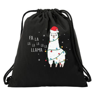 Fa La La Llama Christmas Light Drawstring Bag