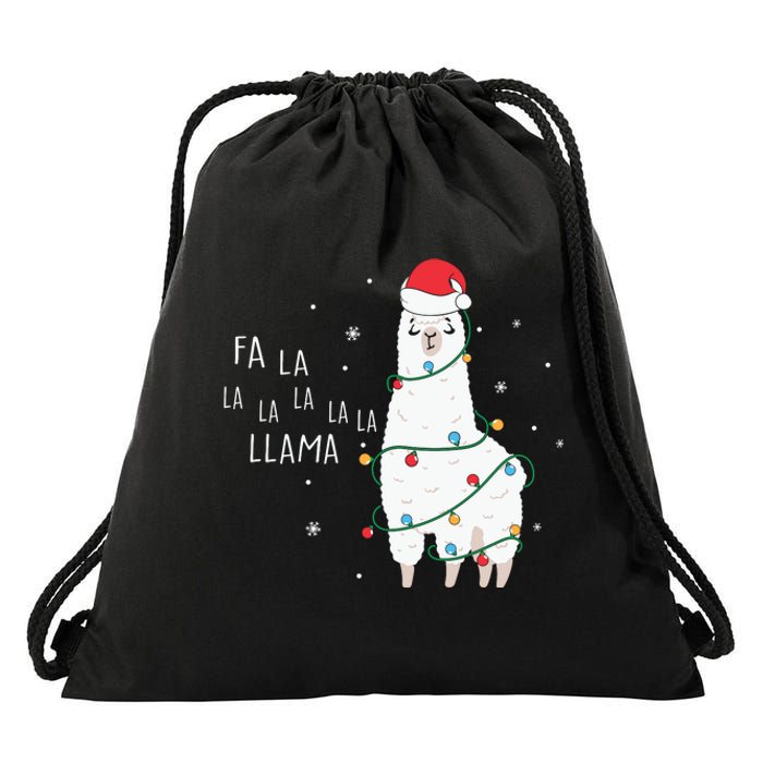 Fa La La Llama Christmas Light Drawstring Bag