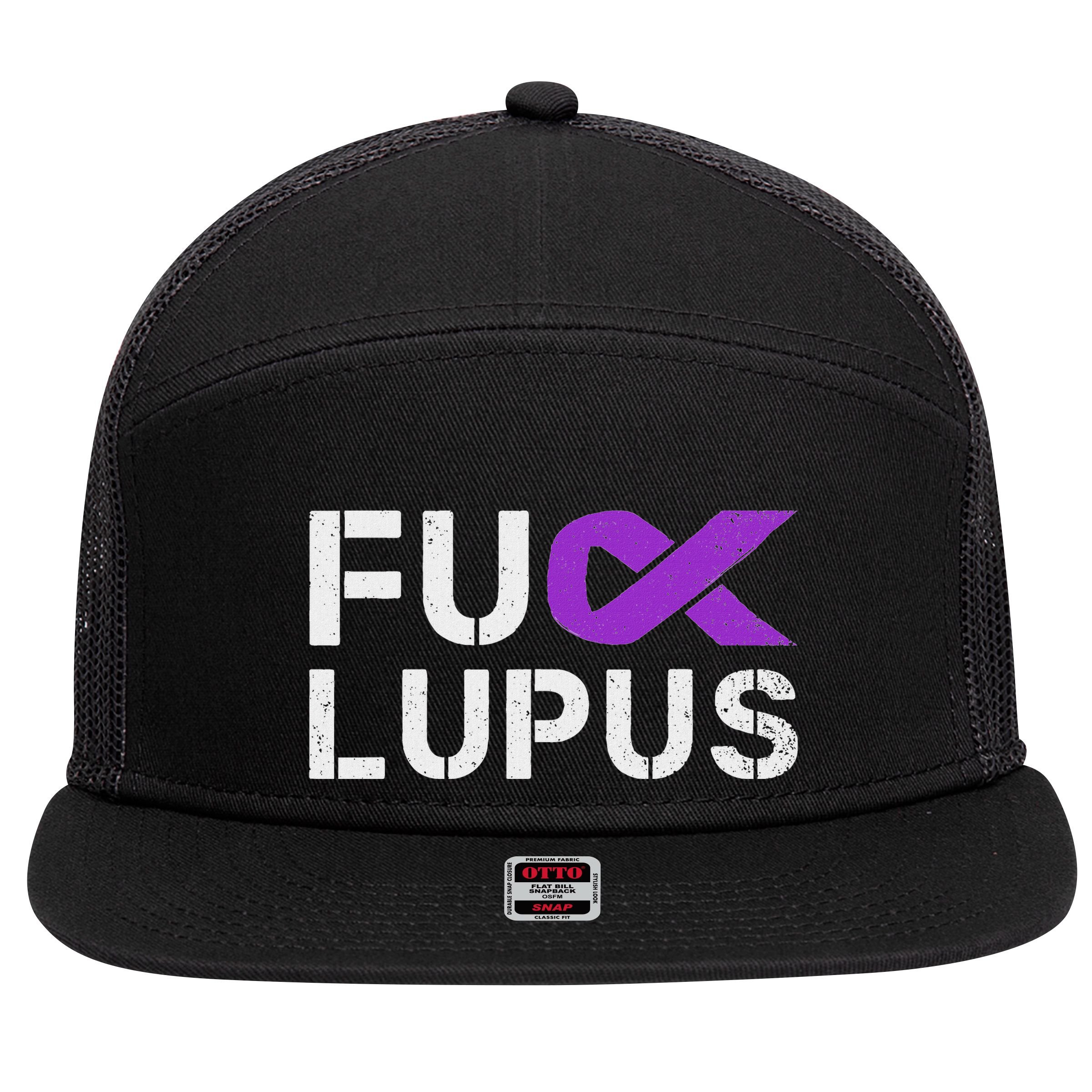 Fuck Lupus Lupus Awareness Month Purple Ribbon 7 Panel Mesh Trucker Snapback Hat