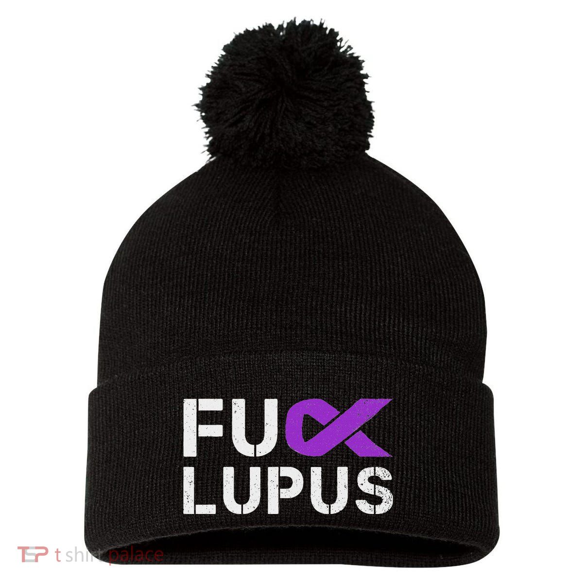 Fuck Lupus Lupus Awareness Month Purple Ribbon Pom Pom 12in Knit Beanie
