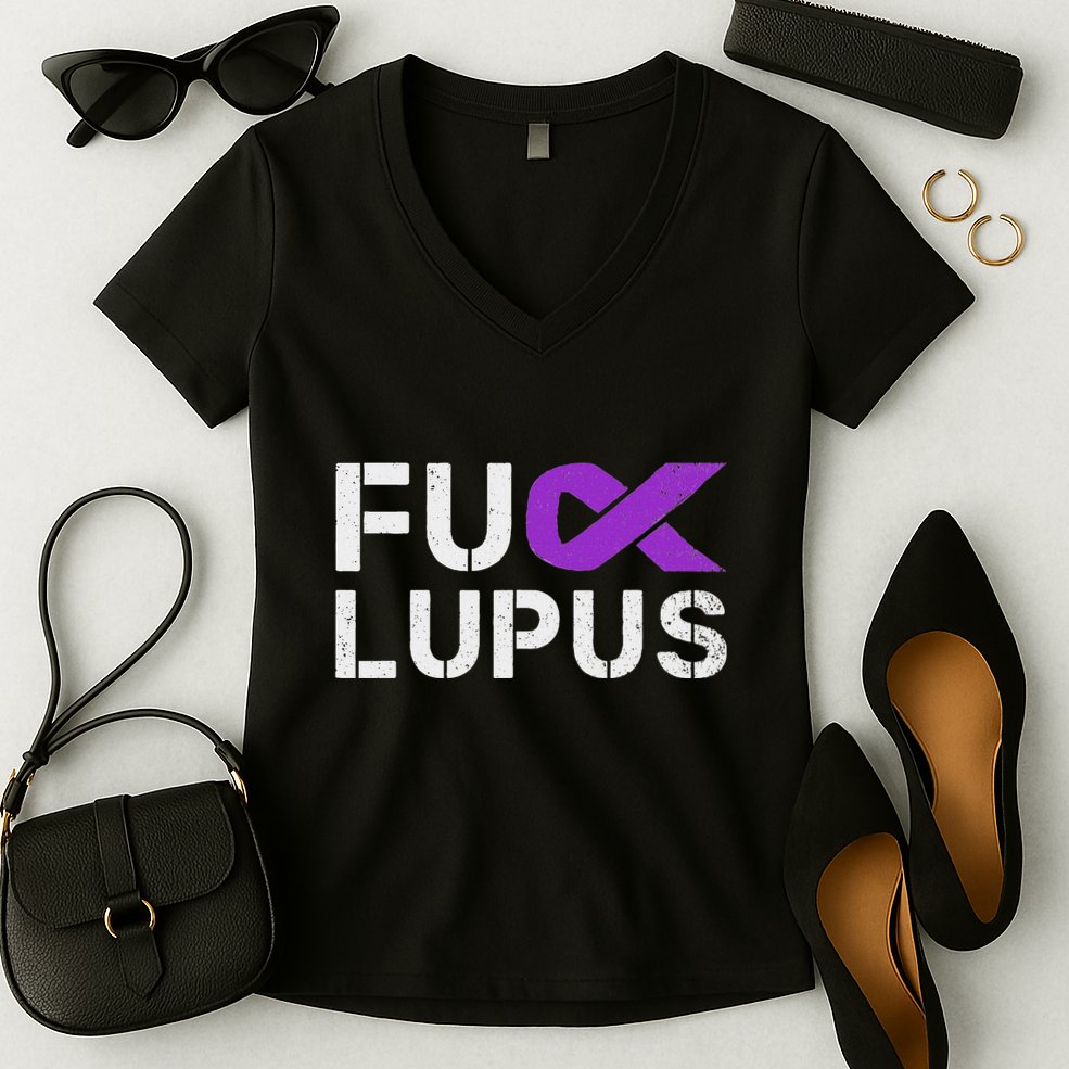 Fuck Lupus Lupus Awareness Month Purple Ribbon Women's V-Neck T-Shirt