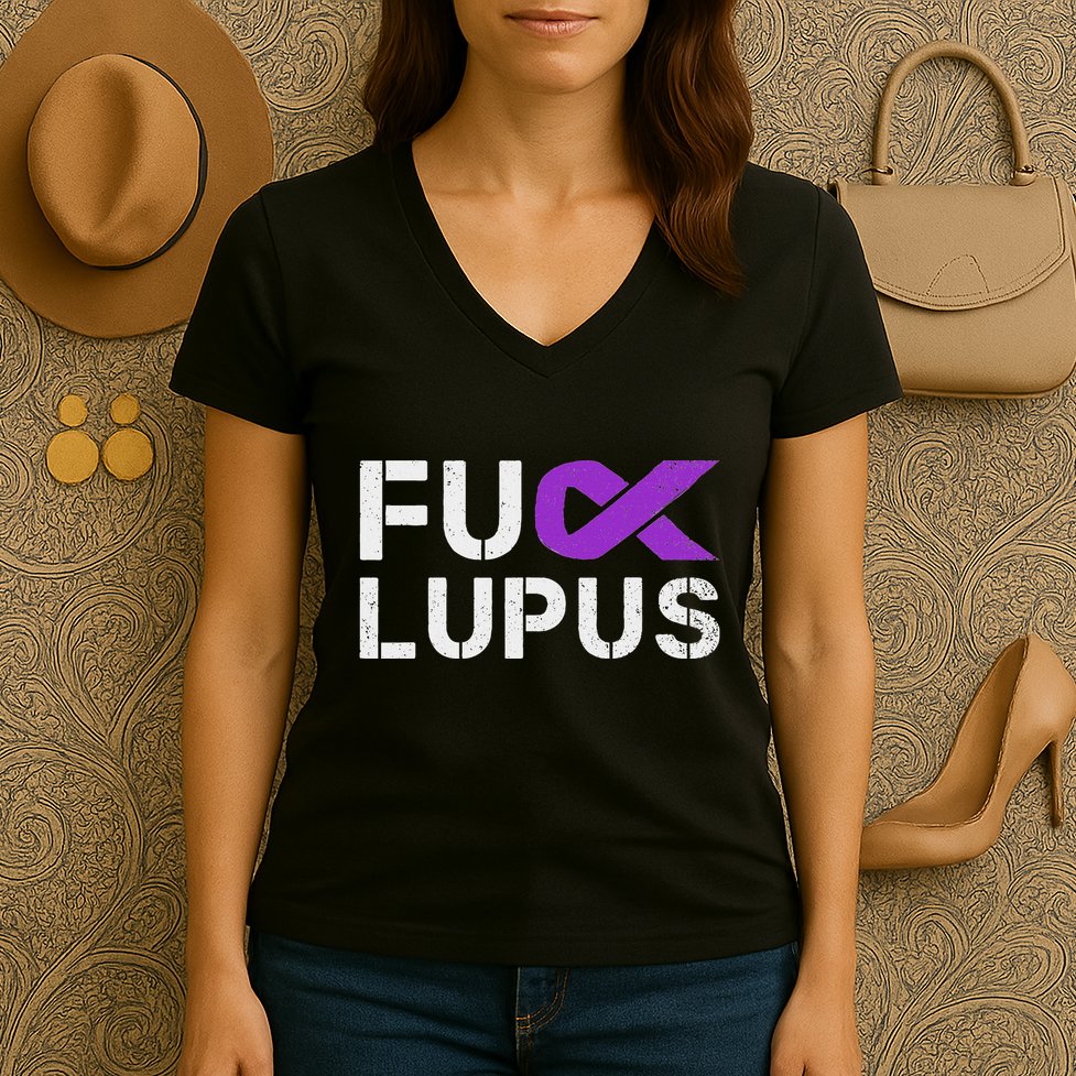 Fuck Lupus Lupus Awareness Month Purple Ribbon Women's V-Neck T-Shirt