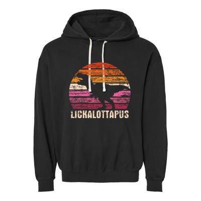 Funny Lesbian Lickalottapus Dinosaurs LGBTQ Pride Flag Retro Garment-Dyed Fleece Hoodie