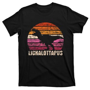 Funny Lesbian Lickalottapus Dinosaurs LGBTQ Pride Flag Retro T-Shirt