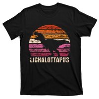 Funny Lesbian Lickalottapus Dinosaurs LGBTQ Pride Flag Retro T-Shirt