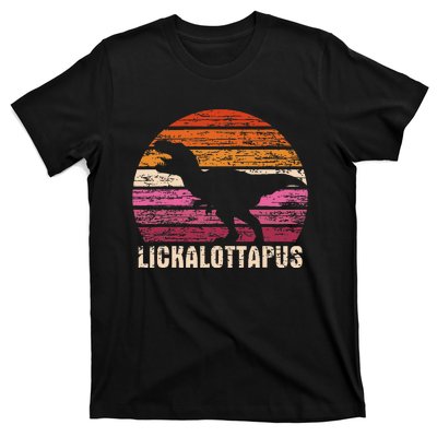 Funny Lesbian Lickalottapus Dinosaurs LGBTQ Pride Flag Retro T-Shirt