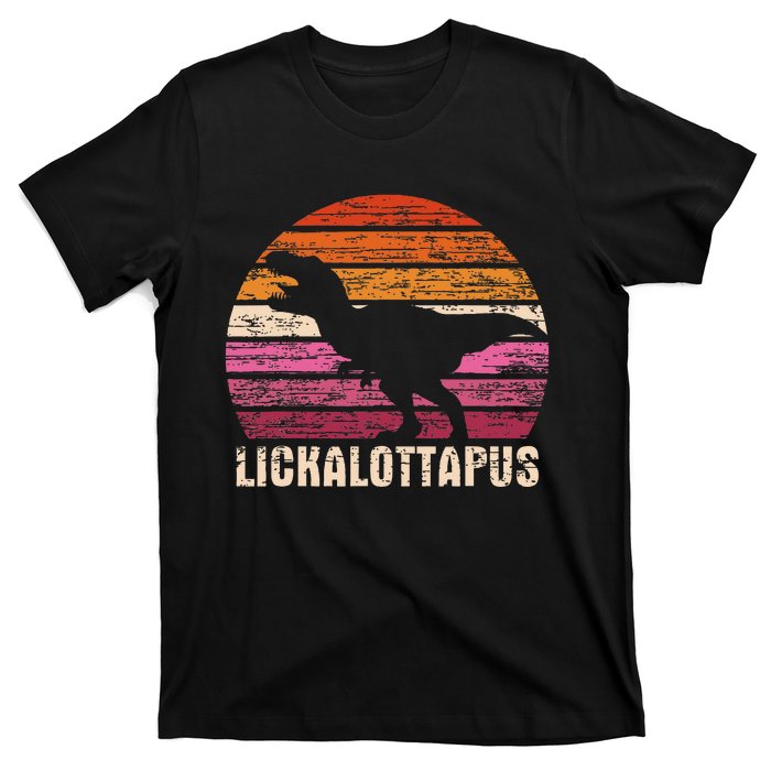 Funny Lesbian Lickalottapus Dinosaurs LGBTQ Pride Flag Retro T-Shirt