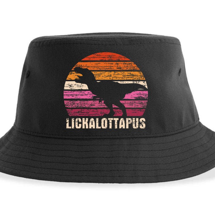 Funny Lesbian Lickalottapus Dinosaurs LGBTQ Pride Flag Retro Sustainable Bucket Hat