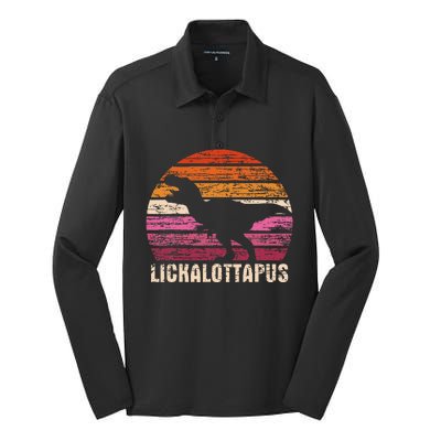 Funny Lesbian Lickalottapus Dinosaurs LGBTQ Pride Flag Retro Silk Touch Performance Long Sleeve Polo