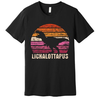 Funny Lesbian Lickalottapus Dinosaurs LGBTQ Pride Flag Retro Premium T-Shirt