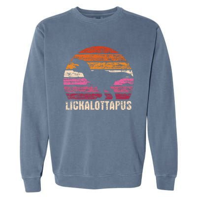 Funny Lesbian Lickalottapus Dinosaurs LGBTQ Pride Flag Retro Garment-Dyed Sweatshirt