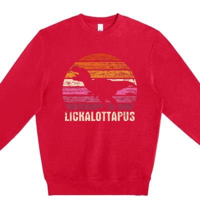 Funny Lesbian Lickalottapus Dinosaurs LGBTQ Pride Flag Retro Premium Crewneck Sweatshirt