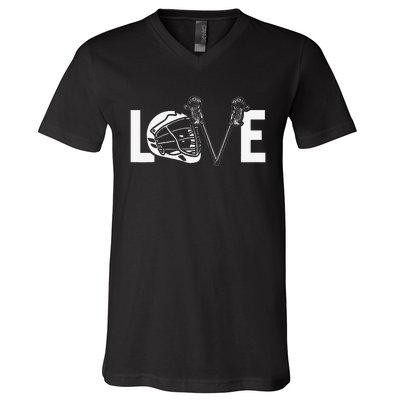 Funny Lacrosse Lover LAX LOVE Lacrosse Player V-Neck T-Shirt