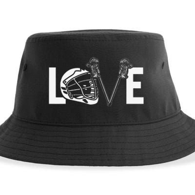 Funny Lacrosse Lover LAX LOVE Lacrosse Player Sustainable Bucket Hat