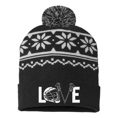 Funny Lacrosse Lover LAX LOVE Lacrosse Player USA-Made Snowflake Beanie