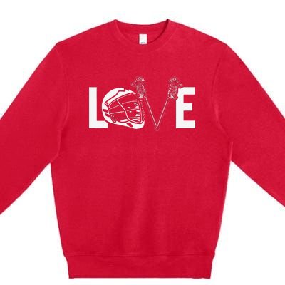 Funny Lacrosse Lover LAX LOVE Lacrosse Player Premium Crewneck Sweatshirt