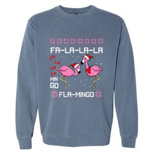 Fa La La Mingo Christmas Pajama Cute Flamingo Ugly XMas Garment-Dyed Sweatshirt