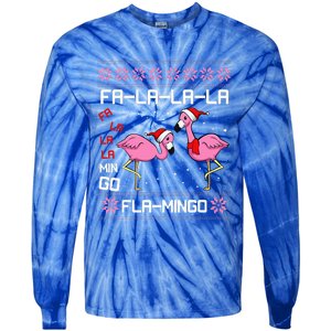 Fa La La Mingo Christmas Pajama Cute Flamingo Ugly XMas Tie-Dye Long Sleeve Shirt