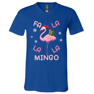 Fa La La La Mingo Christmas Day Pink Flamingo Merry Xmas Gift V-Neck T-Shirt