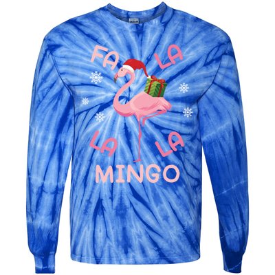 Fa La La La Mingo Christmas Day Pink Flamingo Merry Xmas Gift Tie-Dye Long Sleeve Shirt