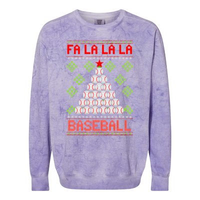 Fa La La La Baseball Christmas Funny Gift Ugly Xmas Tree Colorblast Crewneck Sweatshirt