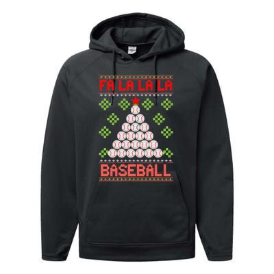 Fa La La La Baseball Christmas Funny Gift Ugly Xmas Tree Performance Fleece Hoodie