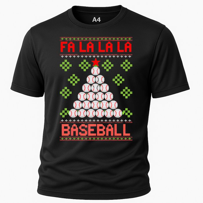 Fa La La La Baseball Christmas Funny Gift Ugly Xmas Tree Cooling Performance Crew T-Shirt