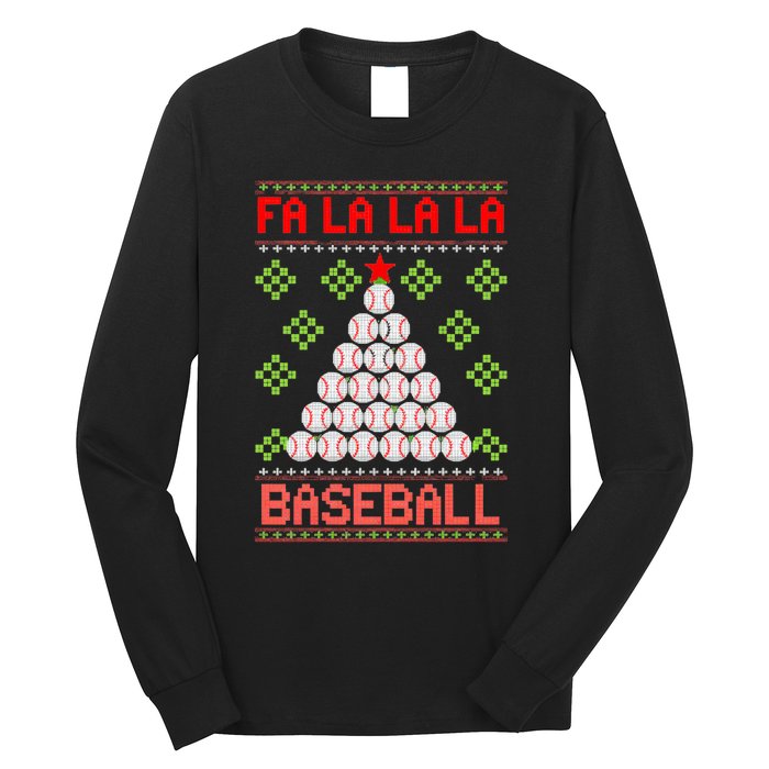 Fa La La La Baseball Christmas Funny Gift Ugly Xmas Tree Long Sleeve Shirt