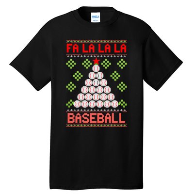 Fa La La La Baseball Christmas Funny Gift Ugly Xmas Tree Tall T-Shirt