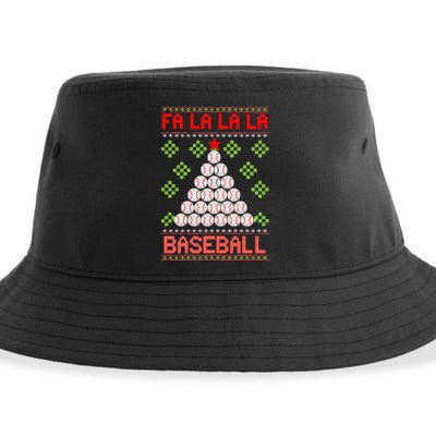 Fa La La La Baseball Christmas Funny Gift Ugly Xmas Tree Sustainable Bucket Hat