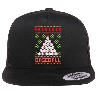 Fa La La La Baseball Christmas Funny Gift Ugly Xmas Tree Flat Bill Trucker Hat