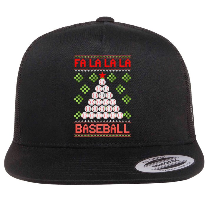 Fa La La La Baseball Christmas Funny Gift Ugly Xmas Tree Flat Bill Trucker Hat