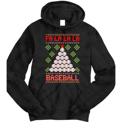 Fa La La La Baseball Christmas Funny Gift Ugly Xmas Tree Tie Dye Hoodie