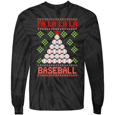 Fa La La La Baseball Christmas Funny Gift Ugly Xmas Tree Tie-Dye Long Sleeve Shirt