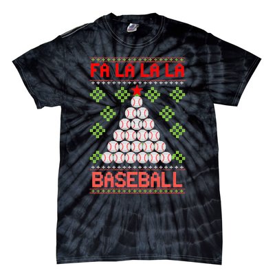 Fa La La La Baseball Christmas Funny Gift Ugly Xmas Tree Tie-Dye T-Shirt