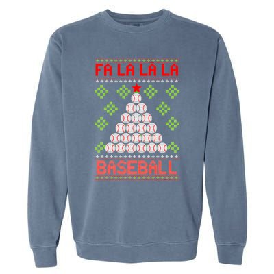 Fa La La La Baseball Christmas Funny Gift Ugly Xmas Tree Garment-Dyed Sweatshirt