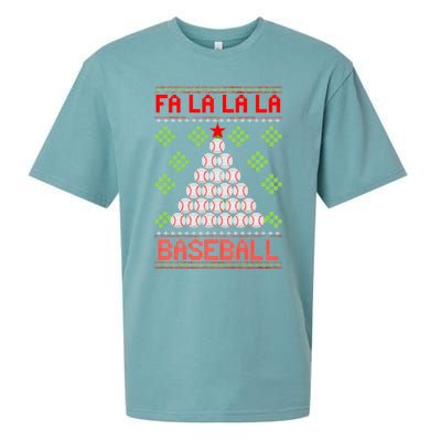 Fa La La La Baseball Christmas Funny Gift Ugly Xmas Tree Sueded Cloud Jersey T-Shirt