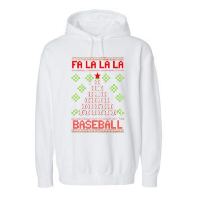 Fa La La La Baseball Christmas Funny Gift Ugly Xmas Tree Garment-Dyed Fleece Hoodie