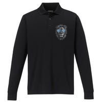 Funny Lion Lovers Wearing Glasses Retro Vintage Style Performance Long Sleeve Polo