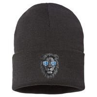 Funny Lion Lovers Wearing Glasses Retro Vintage Style Sustainable Knit Beanie