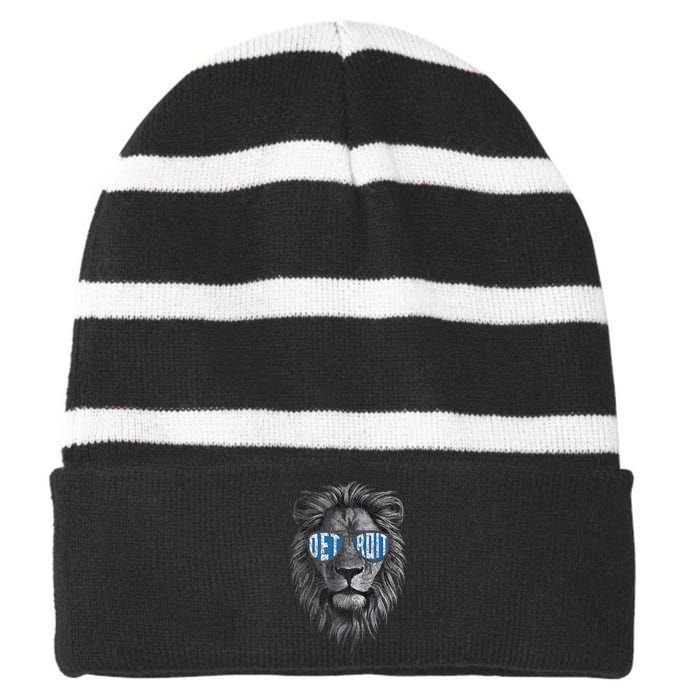 Funny Lion Lovers Wearing Glasses Retro Vintage Style Striped Beanie with Solid Band