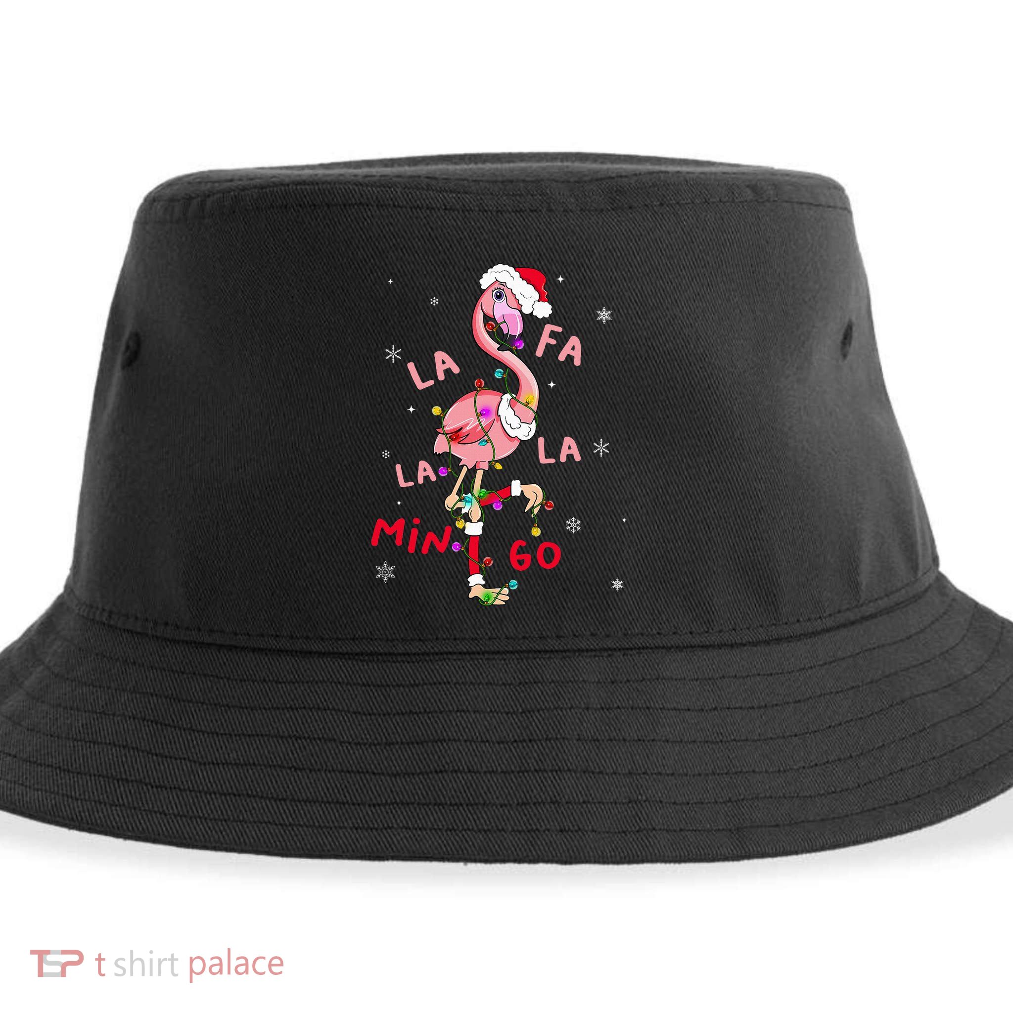 Fa La La Mingo Flamingo Christmas Tree Lights Tropical Xmas  Sustainable Bucket Hat