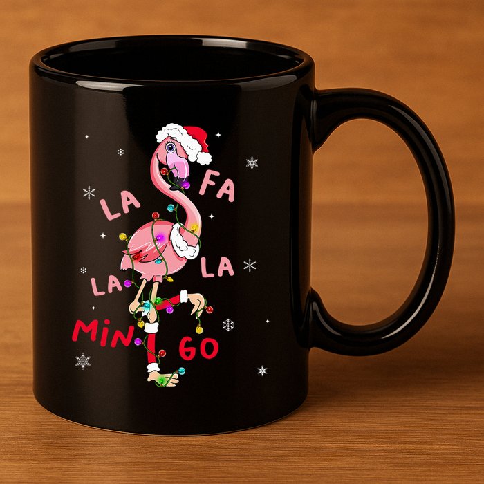 Fa La La Mingo Flamingo Christmas Tree Lights Tropical Xmas  11oz C Handle Ceramic Mug