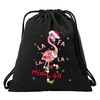 Fa La La Mingo Flamingo Christmas Tree Lights Tropical Xmas  Drawstring Bag