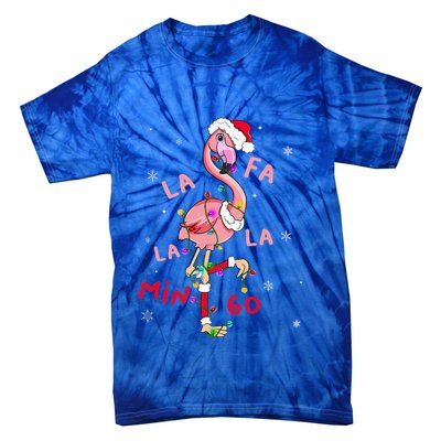 Fa La La Mingo Flamingo Christmas Tree Lights Tropical Xmas  Tie-Dye T-Shirt