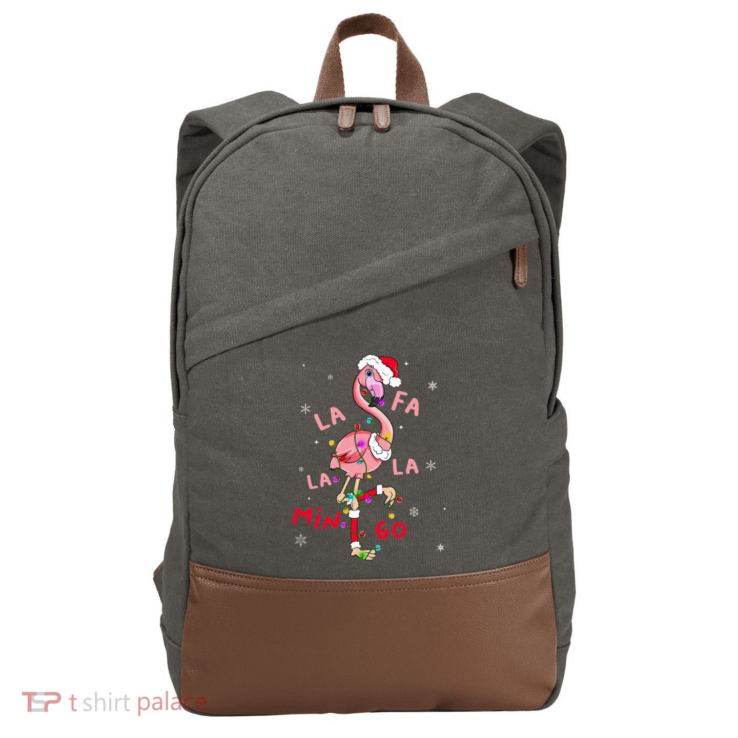 Fa La La Mingo Flamingo Christmas Tree Lights Tropical Xmas  Cotton Canvas Backpack