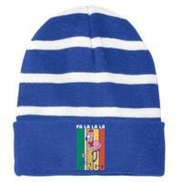 Fa La La La Mingo Flamingo Christmas In July Summer Xmas Cute Gift Striped Beanie with Solid Band