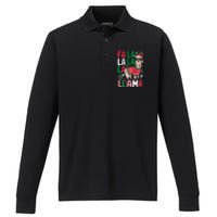 Fa La La Llama Funny Llama Christmas Animal Lover Performance Long Sleeve Polo